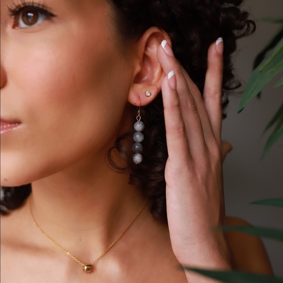 Gold Plated w/ Grey Quartz Stone - Picture 2 of 4